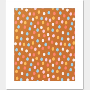 Festive confetti circles pattern in brown Posters and Art